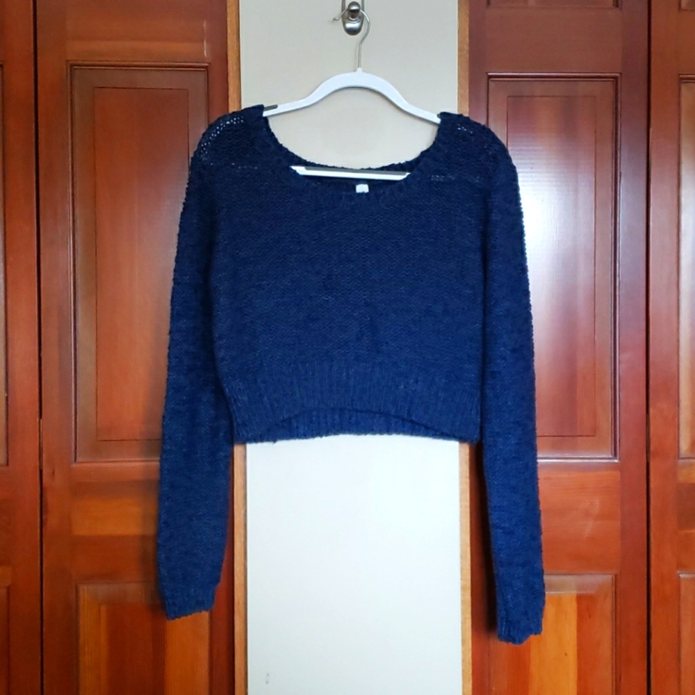 Bethany Mota Dark Blue Cropped Sweater